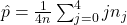 \hat{p} = \frac{1}{4n} \sum_{j=0}^4 j n_j