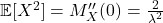 \mathbb{E}[X^2] = M_X''(0) = \frac{2}{\lambda^2}\\